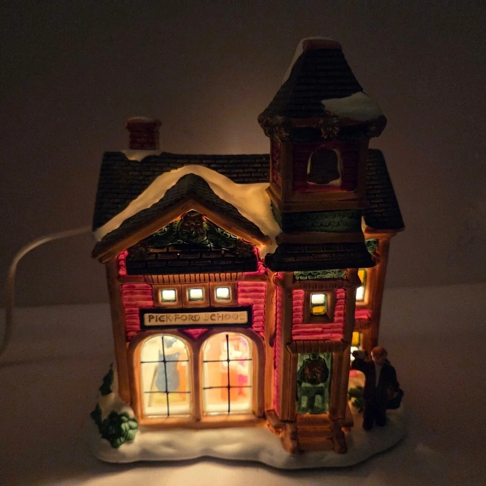 Pickford School Christmas Village House Lighted with Box Trim A Home Vintage